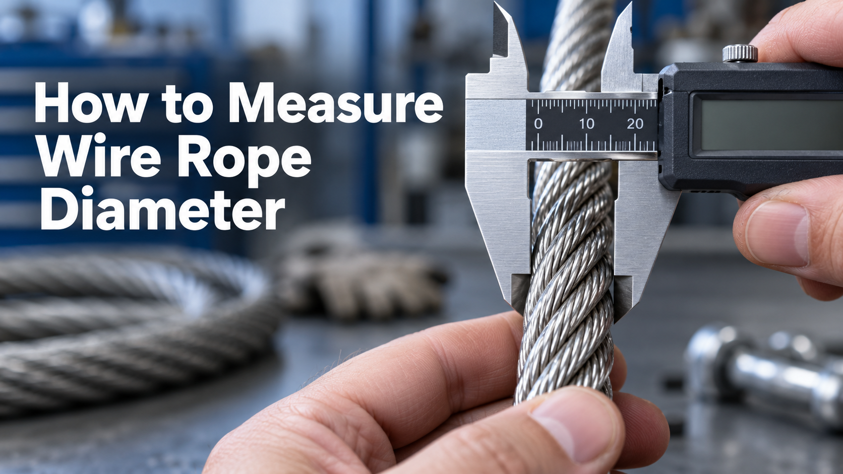 measuring wire rope diameter with calipers across the strand crowns